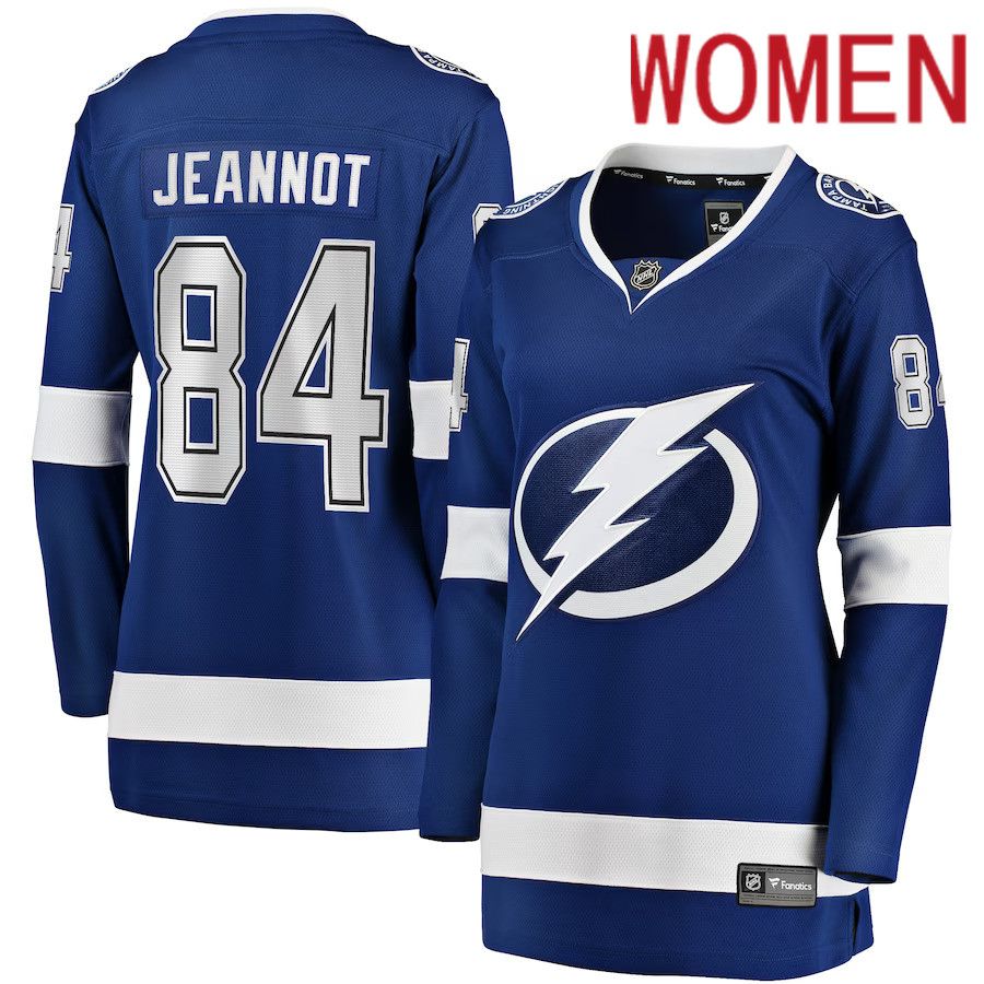 Women Tampa Bay Lightning #84 Tanner Jeannot Fanatics Branded Blue Home Breakaway NHL Jersey->tampa bay lightning->NHL Jersey